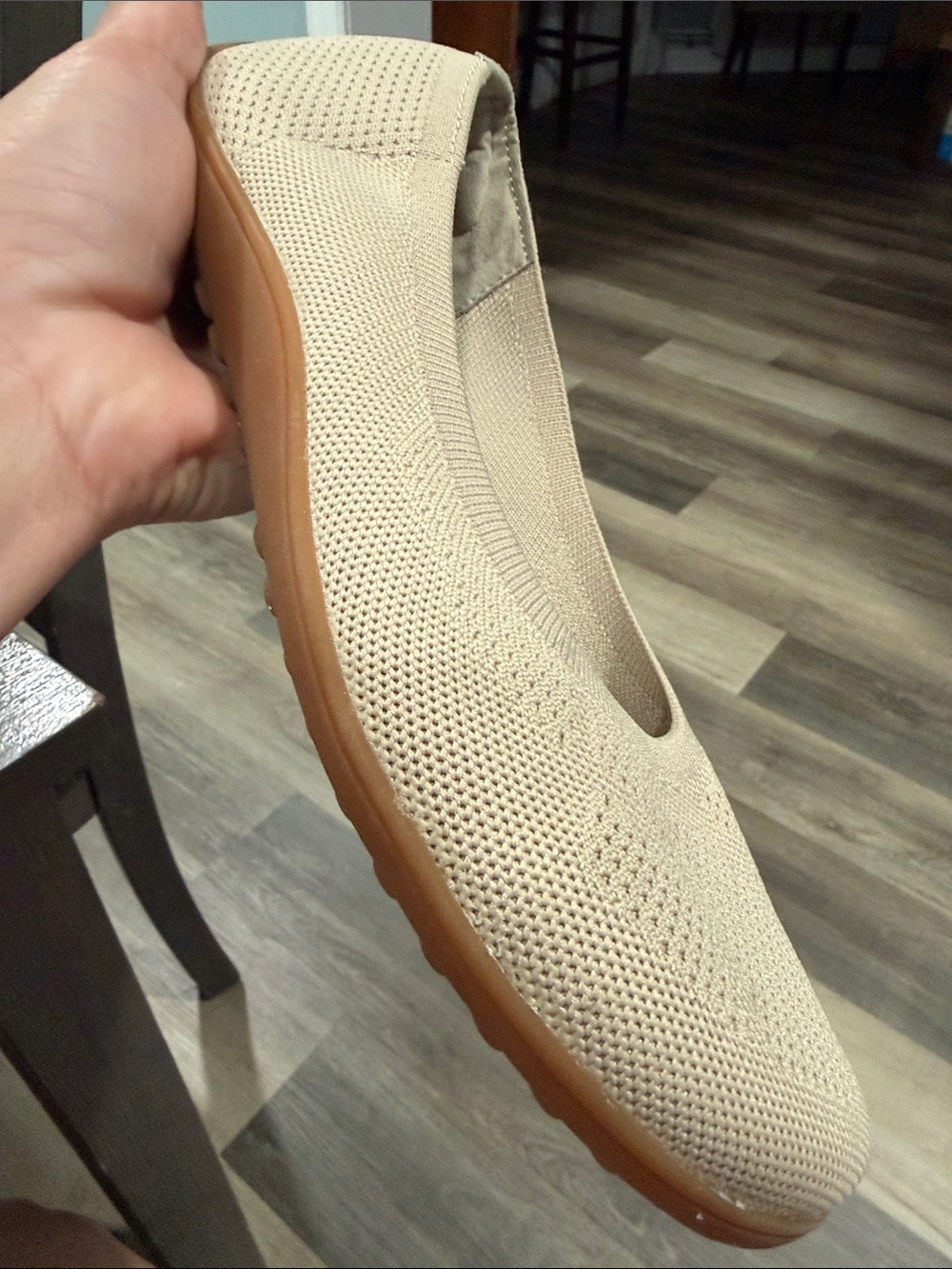 AEROSOLES Knit Slip-On Ballet Flat in Beige with Gum Sole